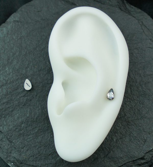 Prong Set Clear Teardrop CZ Titanium Threadless Top For Cheap - Image 2