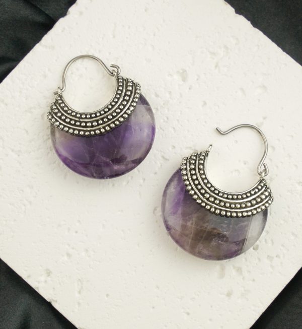 Amethyst Beaded White Brass Stone Earrings Fashion - Image 2