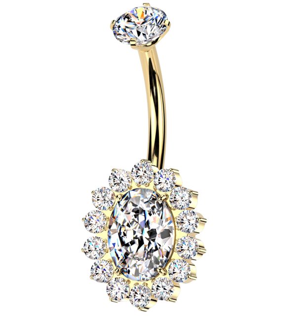 Gold PVD Gild Oval Clear CZ Titanium Internally Threaded Belly Button Ring For Discount