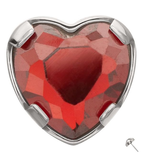 Prong Set Red Garnet Heart CZ Titanium Threadless Top Online now