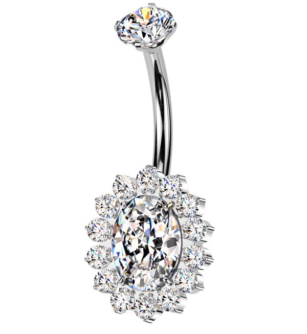 Gild Oval Clear CZ Titanium Internally Threaded Belly Button Ring Fashion