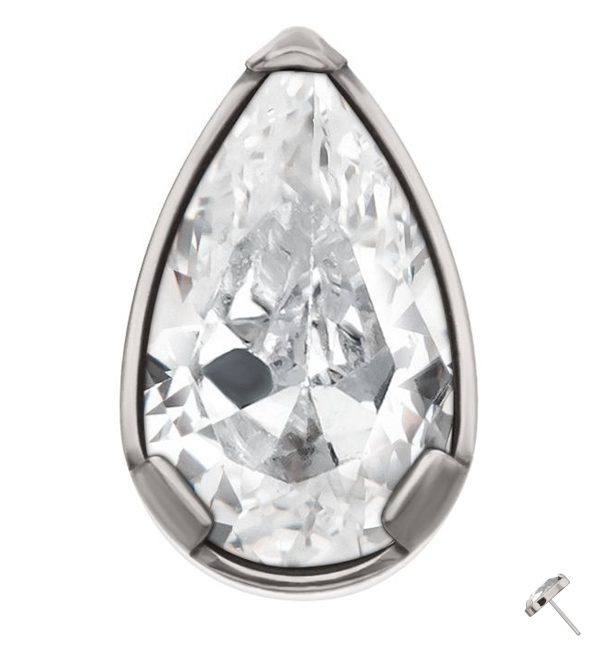 Prong Set Clear Teardrop CZ Titanium Threadless Top For Cheap