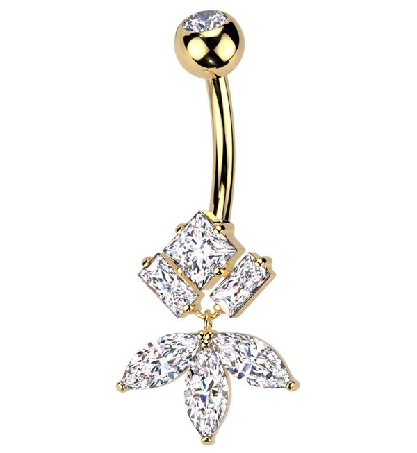 Gold PVD Geometric Dangle Clear CZ Titanium Belly Button Ring Online