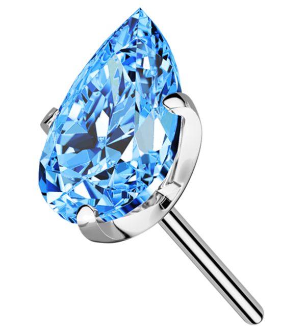 Prong Teardrop Aqua CZ Titanium Threadless Top Discount