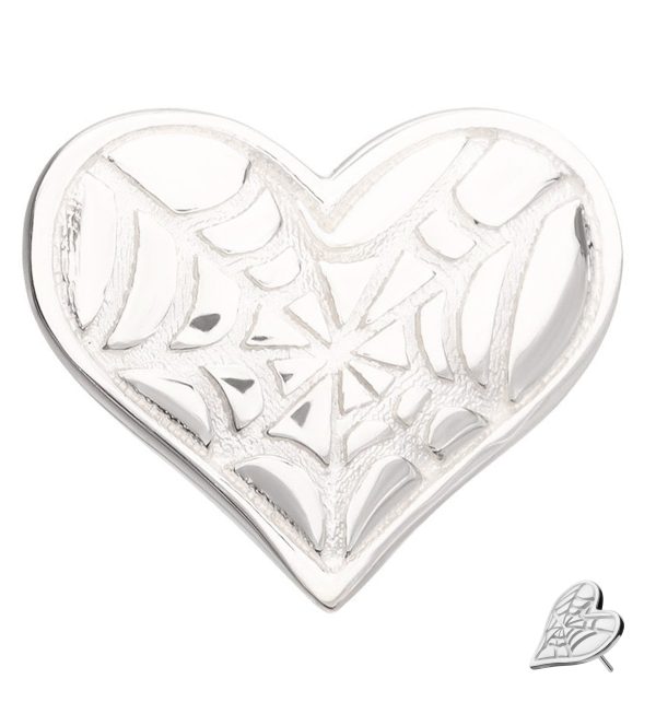 14kt White Gold Spiderweb Etched Heart Threadless Top Supply