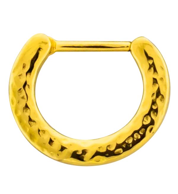 Gold PVD Stamp Hammered Stainless Steel Hinged Segment Ring Discount