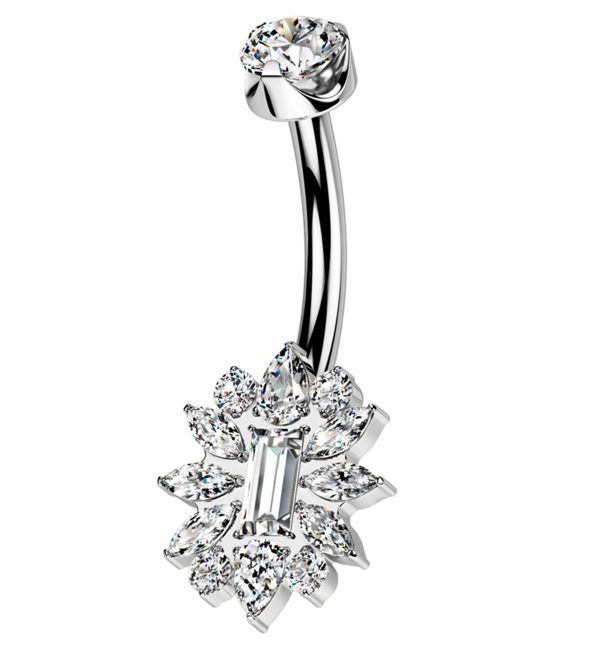 Square Cluster Flower Clear CZ Titanium Internally Threaded Belly Button Ring Supply