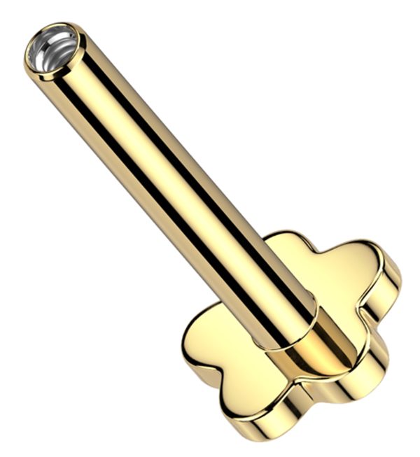 Gold PVD Internally Threaded Titanium Flower Back Labret (Post Only) on Sale