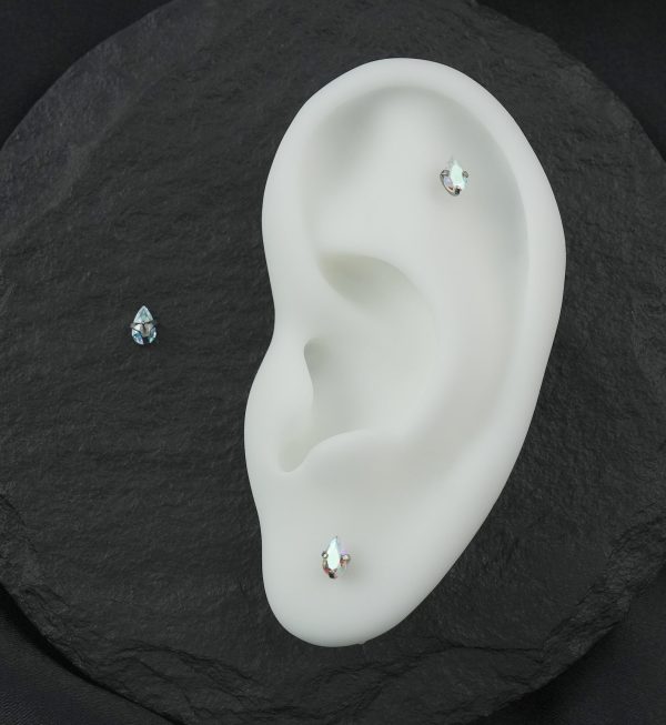 Prong Teardrop Rainbow Aurora CZ Titanium Threadless Top For Cheap - Image 2