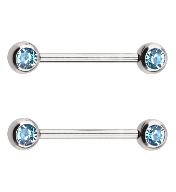 Aqua CZ Stainless Steel Threadless Nipple Barbells Hot on Sale