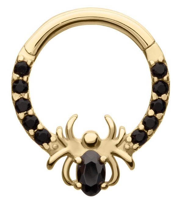 14kt Gold Spider Black CZ Hinged Segment Ring on Sale