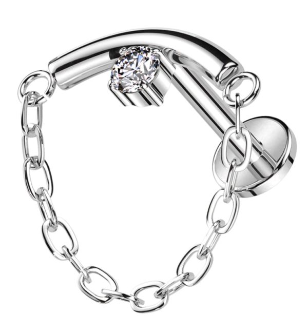 Curved Bar Clear CZ Dangle Chain Titanium Internally Threaded Labret Hot on Sale