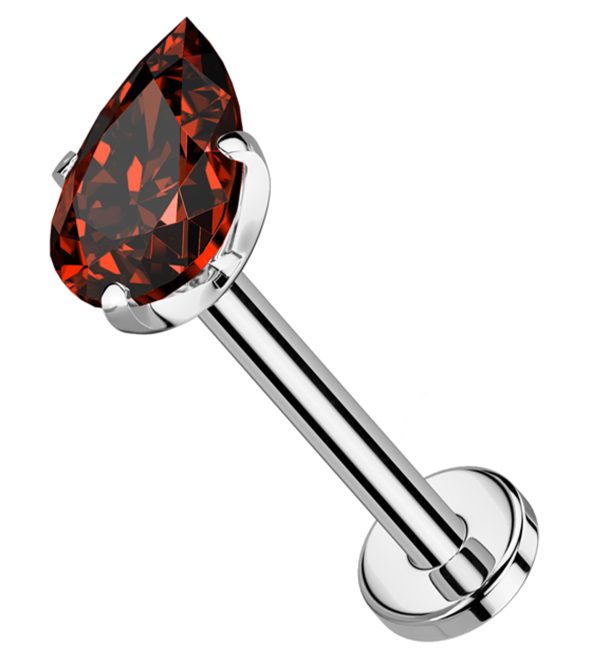 Prong Teardrop Red CZ Threadless Titanium Flat Disk Labret Hot on Sale