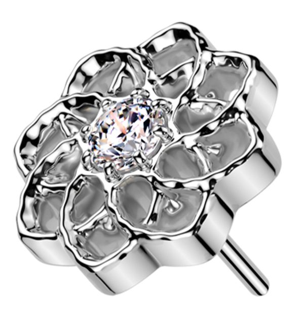 Geo Flower Clear CZ Threadless Titanium Top For Discount