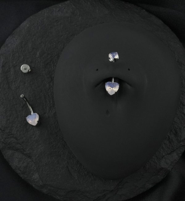 Rose Quartz Stone Heart Internally Threaded Titanium Belly Button Ring Online - Image 2