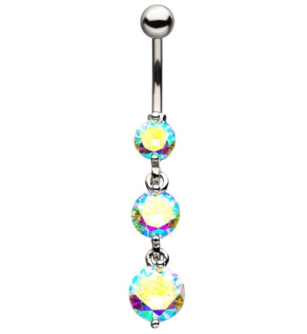 Triple Blue Aurora CZ Dangle Belly Button Ring Sale