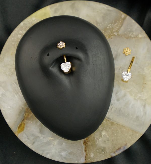 Gold PVD Flower Heart Clear CZ Titanium Internally Threaded Belly Button Ring Discount - Image 2
