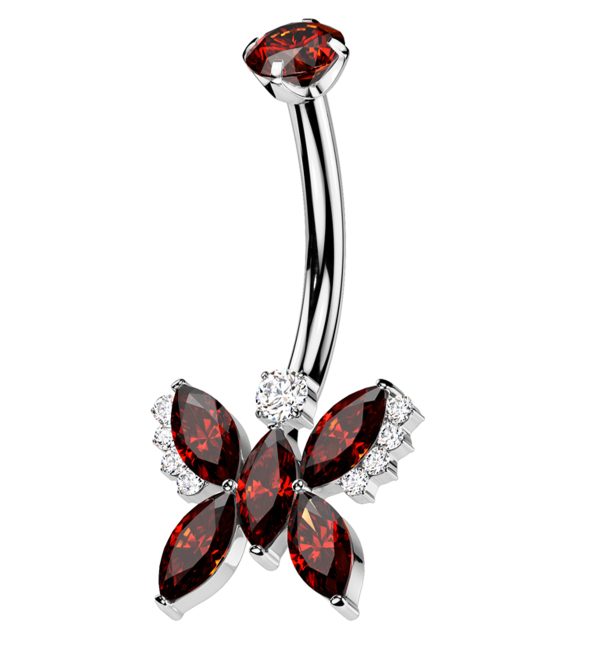 Marquise Butterfly Red CZ Titanium Internally Threaded Belly Button Ring For Sale