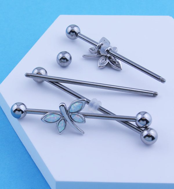 Dragonfly White Opalite Stainless Steel Industrial Barbell Online - Image 2