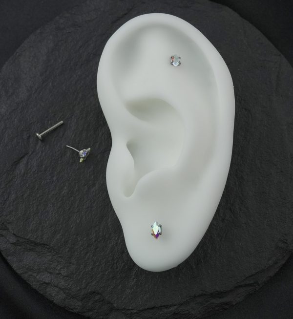 Prong Marquise Rainbow Aurora CZ Threadless Titanium Flat Disk Labret Sale - Image 2