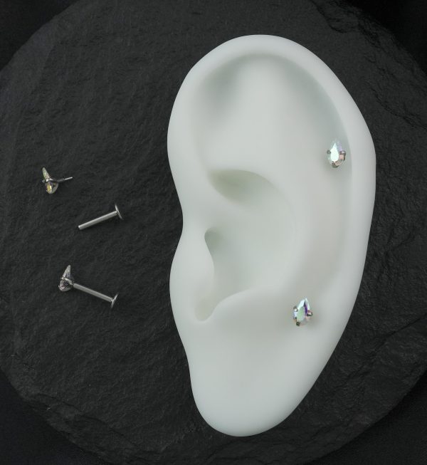 Prong Teardrop Rainbow Aurora CZ Internally Threaded Titanium Convex Back Labret Cheap - Image 2