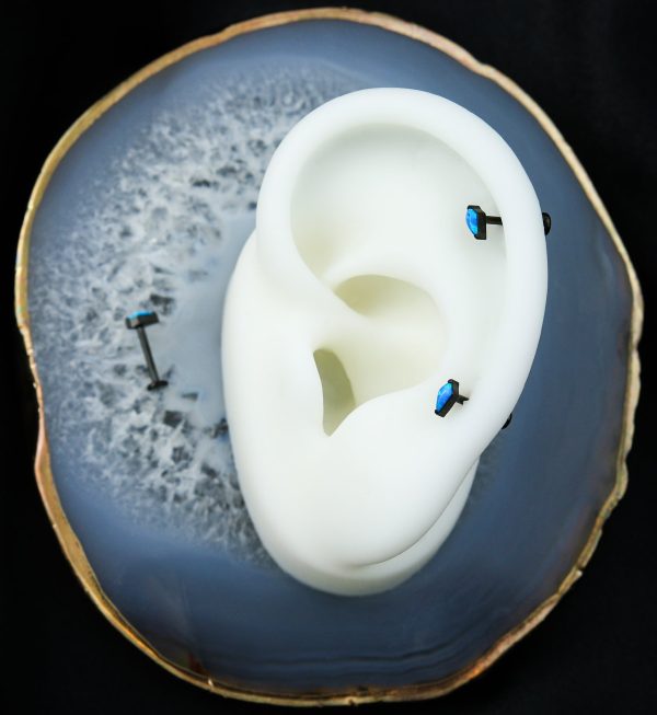 Black PVD Abyss Blue Opalite Titanium Threadless Labret For Cheap - Image 2