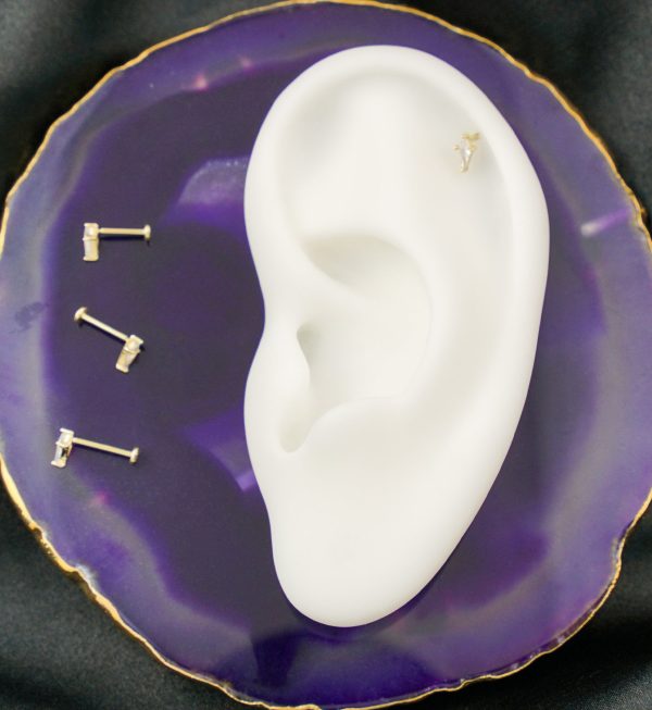 14kt Gold Tetra Clear CZ Flat Disk Threadless Labret Online Hot Sale - Image 2
