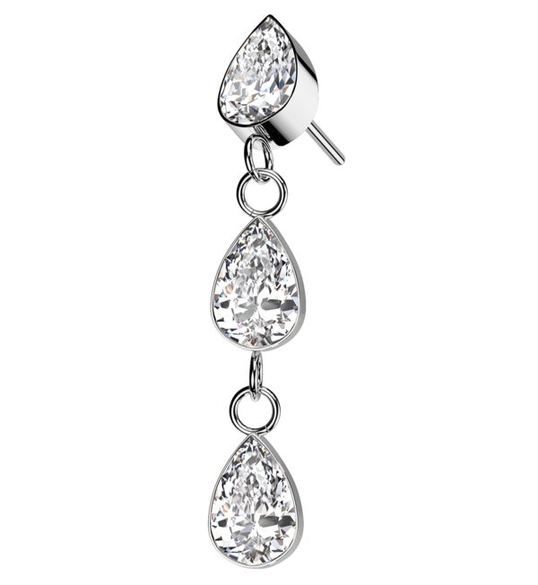 Triple Bezel Teardrop Dangle Clear CZ Titanium Threadless Top For Discount
