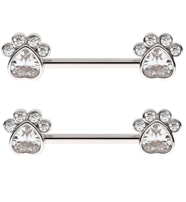 Paw Print Clear CZ Stainless Steel Nipple Barbell Sale