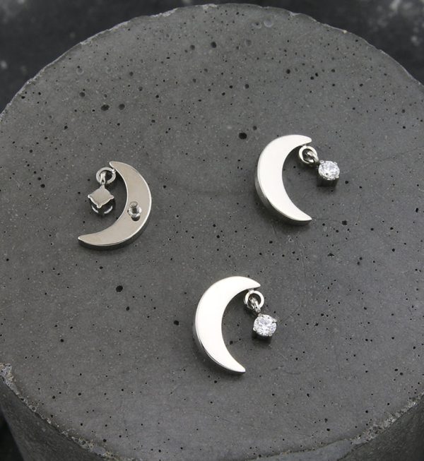 Half Moon Clear CZ Dangle Titanium Internally Threaded Top Discount - Image 2