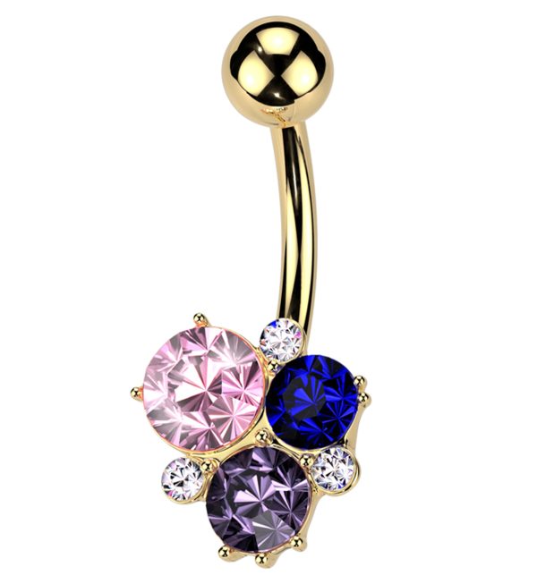 Gold PVD Multi-Color CZ Cluster Stainless Steel Belly Button Ring For Cheap