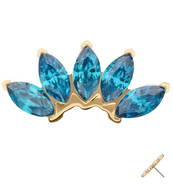 14kt Gold Half Crown Blue Topaz CZ Threadless Top Online Hot Sale