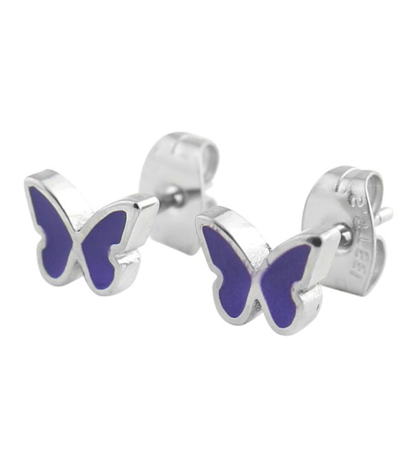 Purple Butterfly Stainless Steel Stud Earrings For Discount