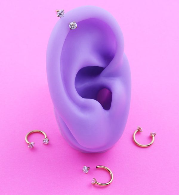 Gold PVD Prong Clear CZ Titanium Internally Threaded Circular Barbell on Sale - Image 2