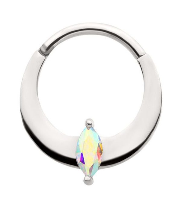 Planar Marquise Rainbow Aurora CZ Stainless Steel Hinged Segment Ring Sale