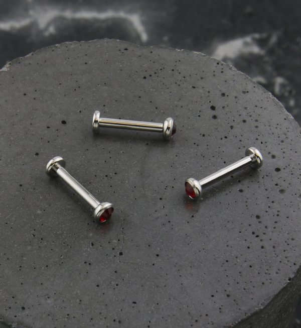 Flat Bezel Red CZ Internally Threaded Titanium Labret Cheap - Image 2