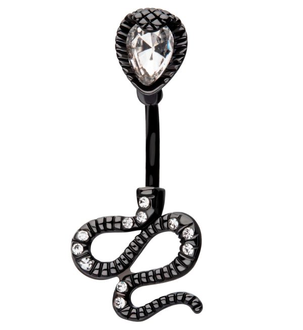 Black PVD Serpent Teardrop Clear CZ Stainless Steel Belly Button Ring Hot on Sale