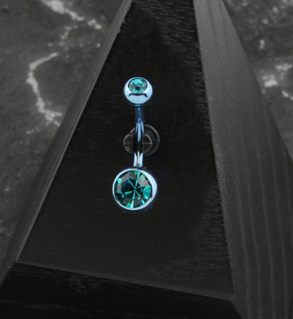 Light Blue Anodized Faceted Aqua CZ Internally Threaded Titanium Belly Button Ring Fashion