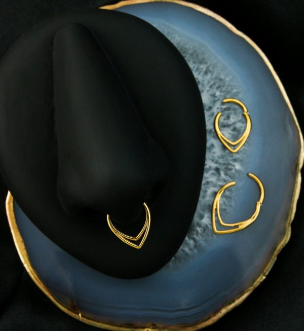 Gold PVD Double Lined Teardrop Titanium Hinged Segment Ring Hot on Sale - Image 2