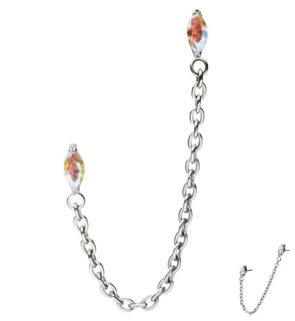 Double Marquise Rainbow Aurora CZ Titanium Threadless Connector Rolo Chain Tops Sale