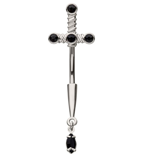 Dagger Black CZ Dangle Stainless Steel Belly Button Ring Online Sale