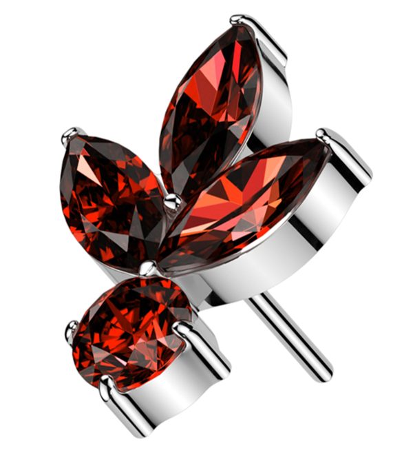Sepal Leaf Red CZ Threadless Titanium Top For Cheap