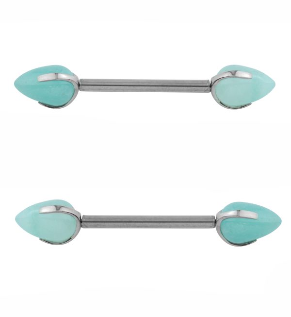 Point Amazonite Stone Threadless Titanium Nipple Barbell Cheap