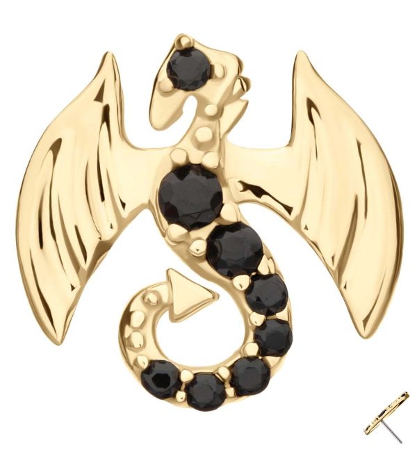 14kt Gold Dragon Black CZ Threadless Top on Sale