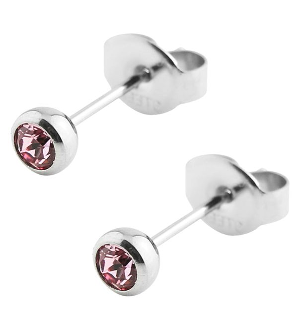Pink Bezel CZ Stainless Steel Stud Earrings Online