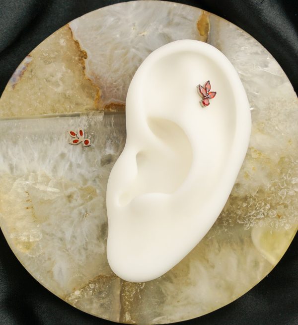 Sepal Leaf Red CZ Threadless Titanium Top For Cheap - Image 2
