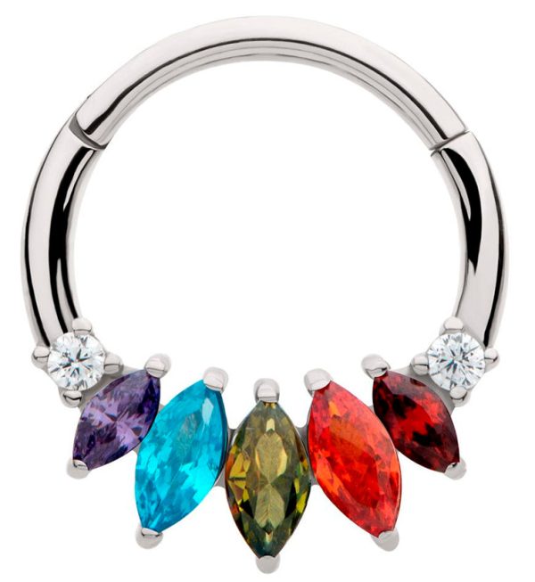 Half Crown Rainbow CZ Stainless Steel Hinged Segment Ring Online Hot Sale