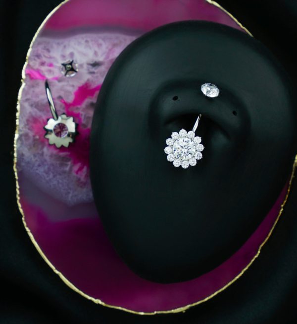 Clear CZ Bold Flower Titanium Internally Threaded Belly Button Ring Sale - Image 2