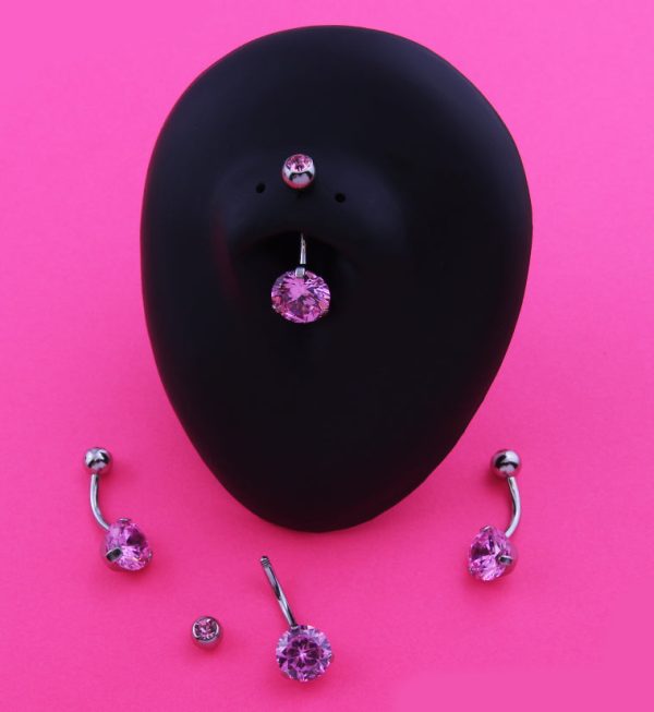 Prong Pink CZ Stainless Steel Belly Button Ring Hot on Sale - Image 2