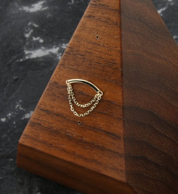 14kt Gold Curve Bar Double Dangle Chain Threadless Top Online - Image 2